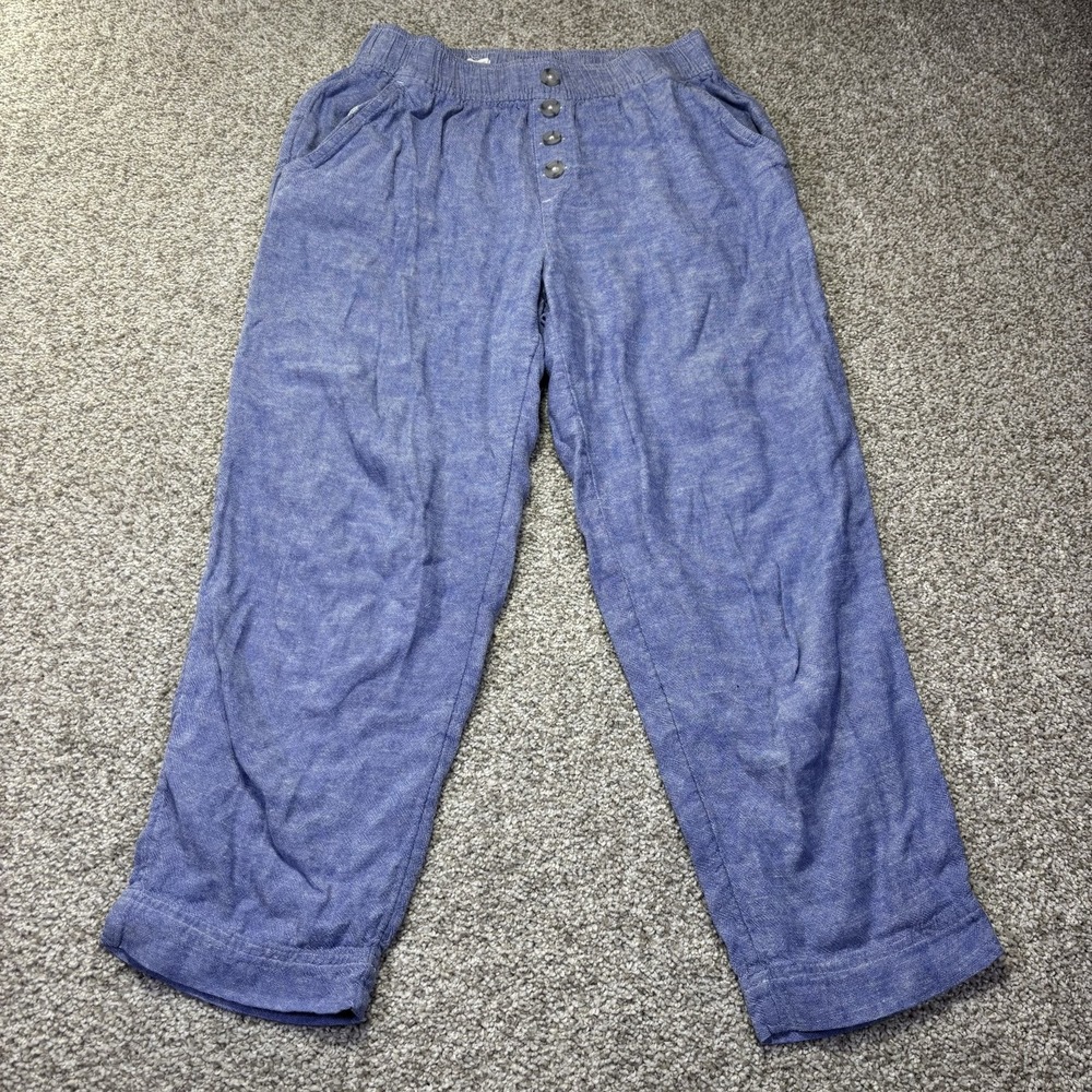 LOFT Outlet Pants Womens Small Blue Linen Chambray Crop Straight Leg Pull On
